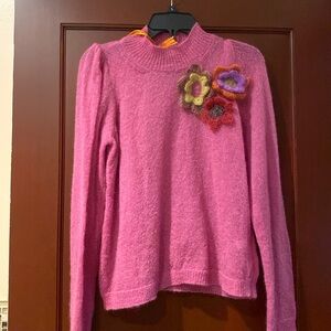 Les Tricots D’O Pullover Puff Sleeve Pink Sweater W19 L22 Mohair/Nylon/Wool